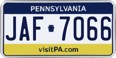 PA license plate JAF7066