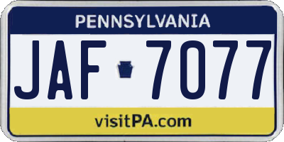 PA license plate JAF7077