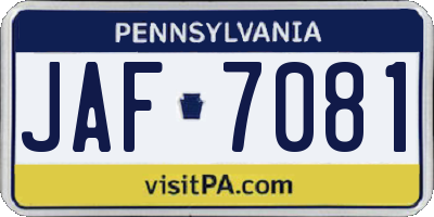 PA license plate JAF7081