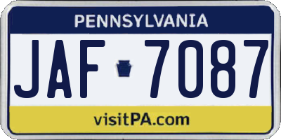 PA license plate JAF7087