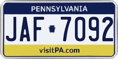 PA license plate JAF7092