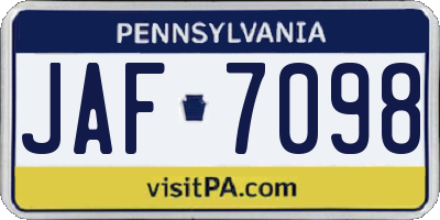 PA license plate JAF7098