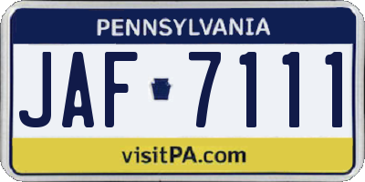 PA license plate JAF7111
