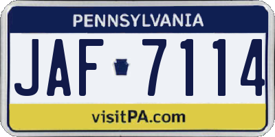 PA license plate JAF7114