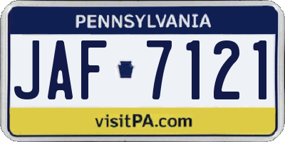PA license plate JAF7121
