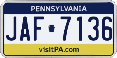 PA license plate JAF7136
