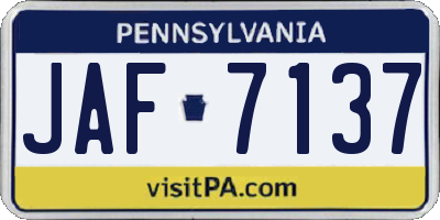 PA license plate JAF7137