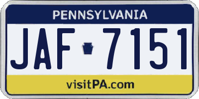 PA license plate JAF7151