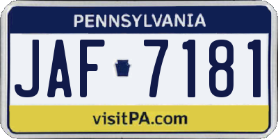 PA license plate JAF7181