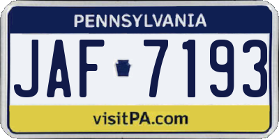 PA license plate JAF7193