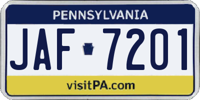 PA license plate JAF7201