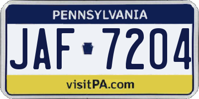 PA license plate JAF7204