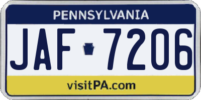 PA license plate JAF7206