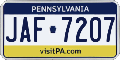 PA license plate JAF7207