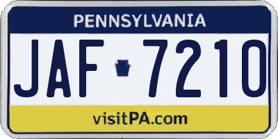 PA license plate JAF7210