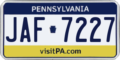 PA license plate JAF7227