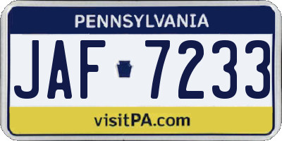 PA license plate JAF7233