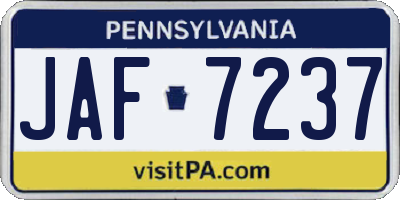 PA license plate JAF7237