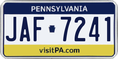 PA license plate JAF7241