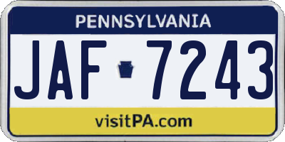 PA license plate JAF7243