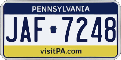 PA license plate JAF7248