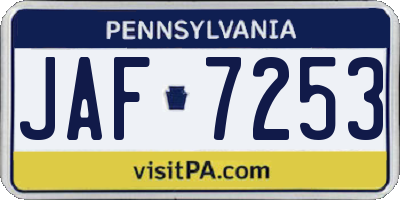 PA license plate JAF7253