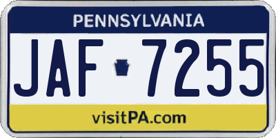 PA license plate JAF7255