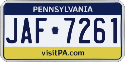 PA license plate JAF7261