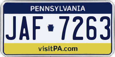 PA license plate JAF7263