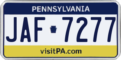 PA license plate JAF7277