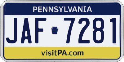 PA license plate JAF7281