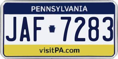 PA license plate JAF7283