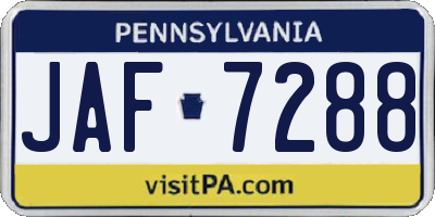 PA license plate JAF7288