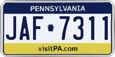 PA license plate JAF7311
