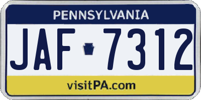 PA license plate JAF7312