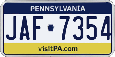 PA license plate JAF7354