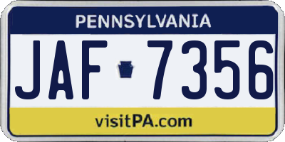 PA license plate JAF7356