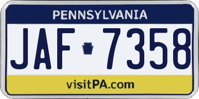 PA license plate JAF7358