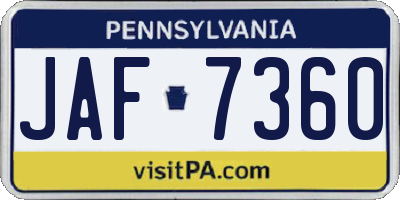 PA license plate JAF7360