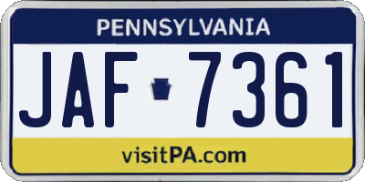 PA license plate JAF7361