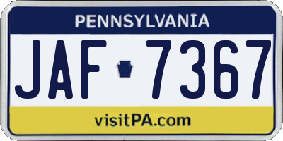 PA license plate JAF7367