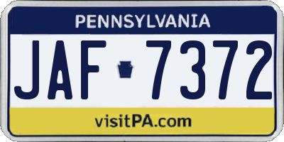 PA license plate JAF7372