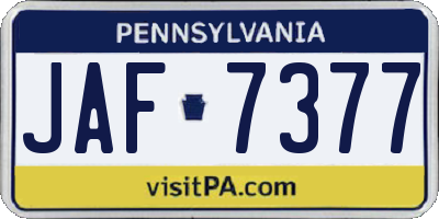PA license plate JAF7377