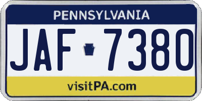 PA license plate JAF7380
