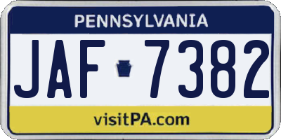 PA license plate JAF7382