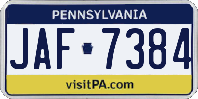 PA license plate JAF7384