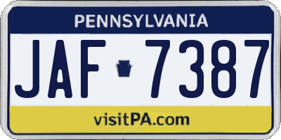 PA license plate JAF7387