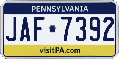 PA license plate JAF7392
