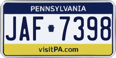 PA license plate JAF7398
