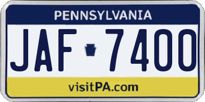 PA license plate JAF7400